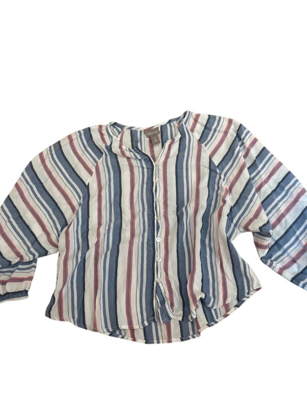 Chicos Top Blouse Shirt 1 M Striped Button-Down Multicolor Casual Career